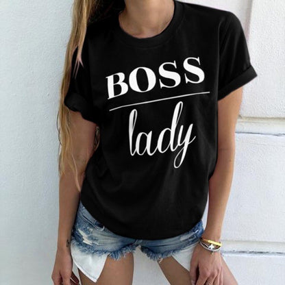 T-Shirt de Algodão de Gola Redonda "Boss Lady"