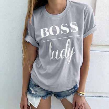 T-Shirt de Algodão de Gola Redonda "Boss Lady"