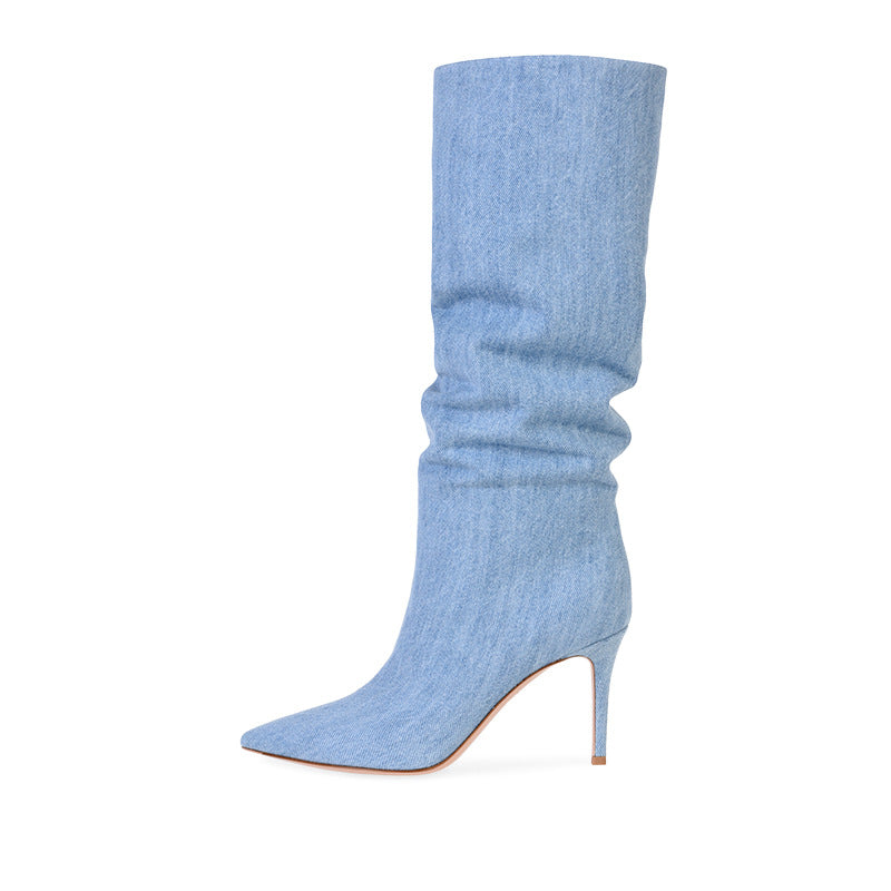 Botas de Salto Alto Fashion Denim