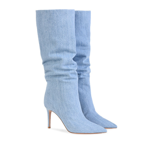 Botas de Salto Alto Fashion Denim