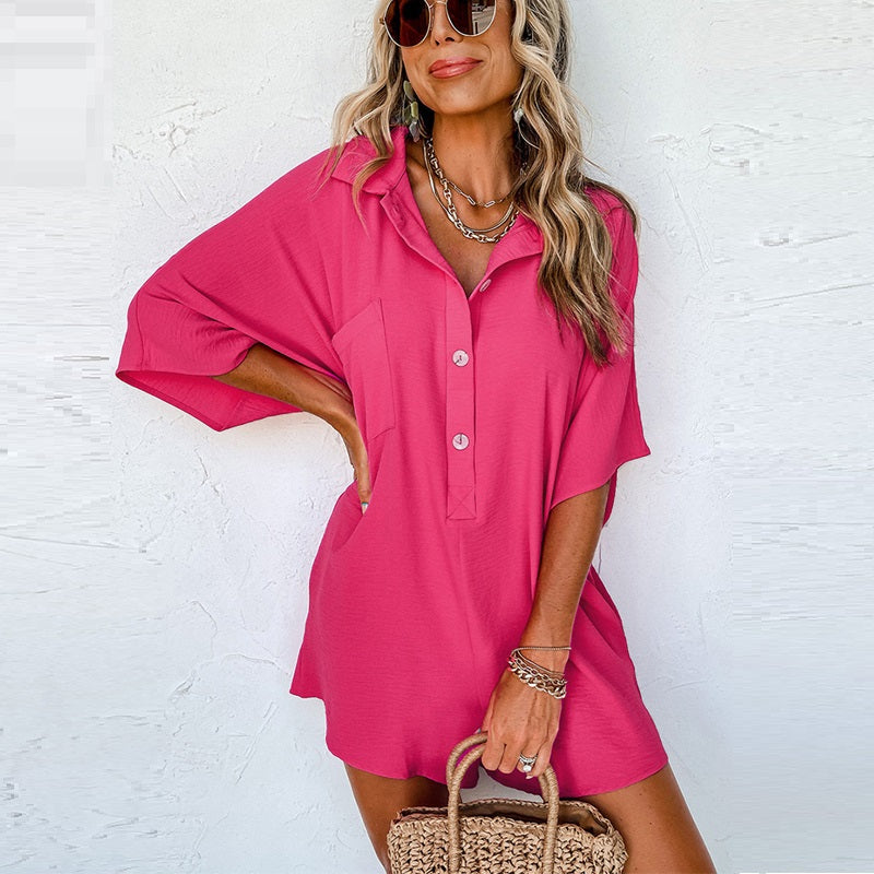 Camisa Casual Loose com Bolsos